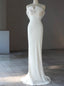 Simple White Mermaid Spaghetti Straps Wedding Dress