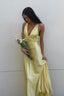 Simple Yellow A-Line Prom Dresses Long For Prom&Guest-V Neck Satin Beautiful Backless Prom Dresses