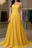 Simple yellow chiffon long prom Dresses yellow Prom Dresses