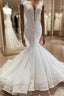 Sleeveless Beads Appliques Mermaid Wedding Dresses Sheer Tulle V neck Tulle Bridal Gowns