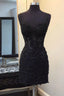 Sleeveless Black Lace Homecoming Dress Spaghetti Straps