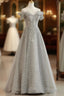 Sliver-Grey Tulle With Sequins Long Party Dress,A-Line Floor Length Prom Dresses