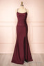 Burgundy Prom Dresses, Sheath/Column Scoop Neck Silk-like Satin Floor Length Ruffles Bridesmaid Dresses