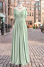 Spaghetti Strap Ruffles V Neck Chiffon Dusty Sage Green Bridesmaid Dresses