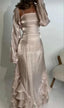 Spaghetti Straps A-Line Ruffled Long Prom Dress