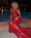 Spaghetti Straps Birthday Prom Dress Red Lace Prom Dress