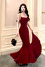 Spaghetti Straps Burgundy Mermaid Long Prom Dress