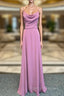 Spaghetti Straps Cowl Neck Chiffon Long Bridesmaid Dresses