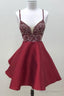 Spaghetti Straps Dark Red Short Prom Dresses Homecoming Dresses