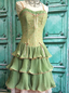 Green Pink Sweet Spaghetti Strap Layered Long Lace Tulle Ball Gowns Prom Dresses Coming Of Age Ceremony Dresses