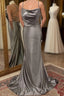 Spaghetti Straps Grey Mermaid Satin Long Prom Dress