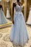 Spaghetti Straps Light Blue Lace Prom Dress Light Blue Lace Prom Dress