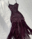 Dark Purple Fashion Exquisite Beaded Spaghetti Straps Long Satin Evening Gown Prom Dress Party Dress