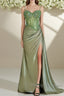 Spaghetti Straps Mermaid Prom Dresses Appliqued Corset Prom Dress With Split