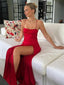 Spaghetti Straps Sheath Long Prom Dresses With Split