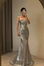 Spaghetti Straps Silver Mermaid Long Prom Dress