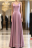 Spaghetti Straps V Neck Ankle Length Bridesmaid Dress