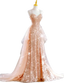 Sparkling Rose Gold Mermaid Slit Train Sequined Formal Prom Dress
