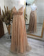 Sparkly A-Line Plunging Neck Open Back Dresses