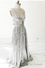 Sparkly A Line Silver Sequin Prom Dresses with V Neckline