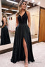 Sparkly Black A Line Long Prom Dress with Pockets