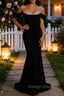 Sparkly Black Mermaid Cold Shoulder Sequined Ruched Satin Long Prom Dress