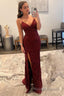 Sparkly Dark Red Sequins Long Prom Dress with Slit Formal Prom Dresses