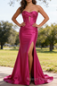 Sparkly Fuchsia Mermaid Sweetheart Corset Prom Dresses Long with Slit
