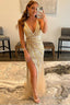 Sparkly Golden V Neck Sequins Long Prom Dress