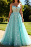 Sparkly Green A-Line Strapless Sequins Corset Long Prom Dress with Slit