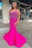 Sparkly Hot Pink Mermaid Sequins Open Back Long Prom Dress