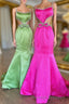 Mermaid Prom Dresses Spaghetti Straps Long Prom Dresses with Bow