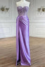 Purple Prom Dress Strapless Mermaid Corset Long Prom Dress with Slit