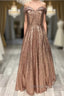 Sparkly Rose Gold Sequin Ball Gown Dress Off Shoulder