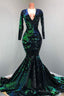 Sparkly Sequin Long Sleeve V-Neck Mermaid Prom Dresses