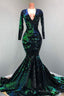 Sparkly Sequin Long Sleeve V-Neck Mermaid Prom Dress
