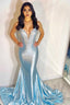Sparkly Sky Blue Beaded Mermaid Long Prom Dress