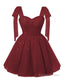 Sparkly Starry Burgundy Tulle Short Homecoming Dresses Spaghetti Bow Straps Prom Dress Sequin Cocktail Prom Dress for Teens