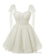 Sparkly Starry White Tulle Short Homecoming Dresses Spaghetti Bow Straps Prom Dress Sequin Cocktail Party Dress for Teens