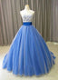 Spring Blue Tulle Long Prom Lace Prom Dresseses