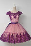 Square Cap Sleeves Knee-Length Purple Homecoming Dresses With Sash
