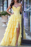 Strapless A-Line Ruffle Long Prom Dress With Split