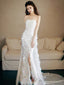 Strapless A-Line White Sequin Prom Dresses Long Prom Dresses