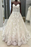 Strapless Champagne Lace Wedding Dresses Prom Dress, Formal Gown