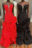Strapless Cut-Out Back Ruffle Layers Mermaid Prom Dresses