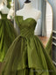 Strapless Green High Low Prom Dresses, High Low Green Long Formal Prom Dresses