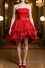 Strapless High Low Red Lace Prom Dresses High Low Red Homecoming Dresses Short Red Lace Prom Graduation Prom Dresses