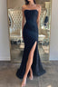 Strapless Mermaid Dark Blue Lace Long Prom Dress Mermaid Dark Blue Lace Prom Dress Dark Blue Lace Prom Dress