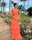 Strapless Orange Layered A-Line Long Prom Dresses