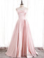 Strapless Pink Satin Prom Dresses, Pink Satin Long Formal Prom Dresses